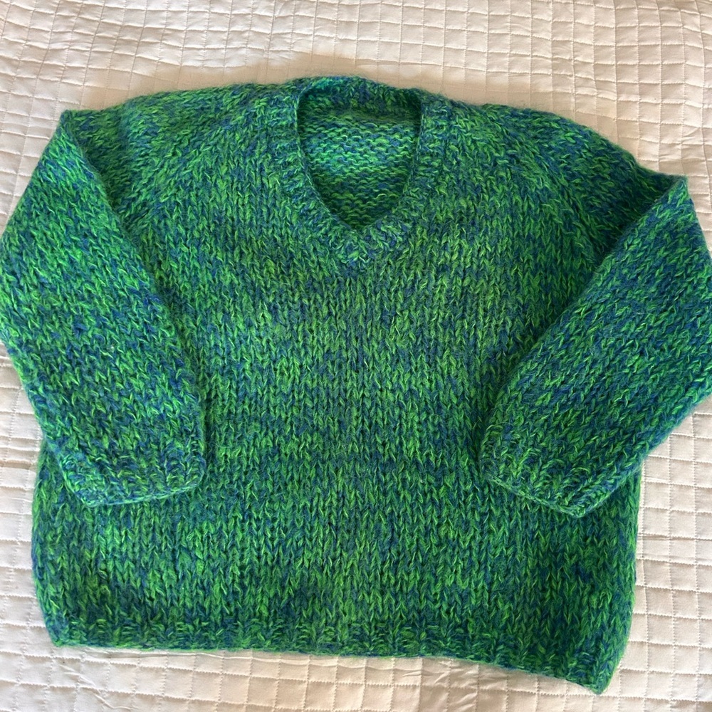 Vintage Green and Blue Hand-knityy Sweater